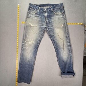 Levis 519 Jeans Mens Selvedge Slim Tapered Thrashed Altered Hem Fits 33x30